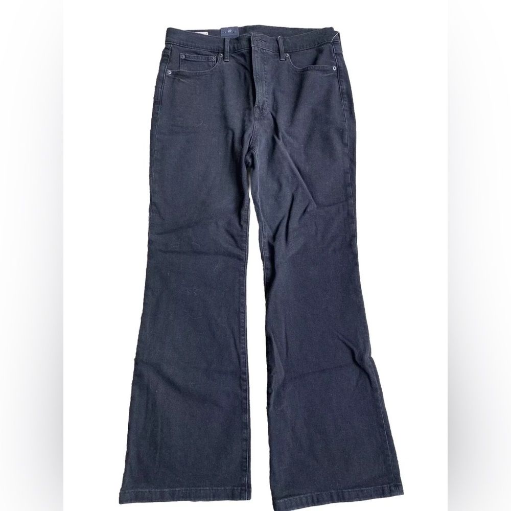 GAP Women's high rise flare stretch black denim jeans Size 32/14 Short NEW